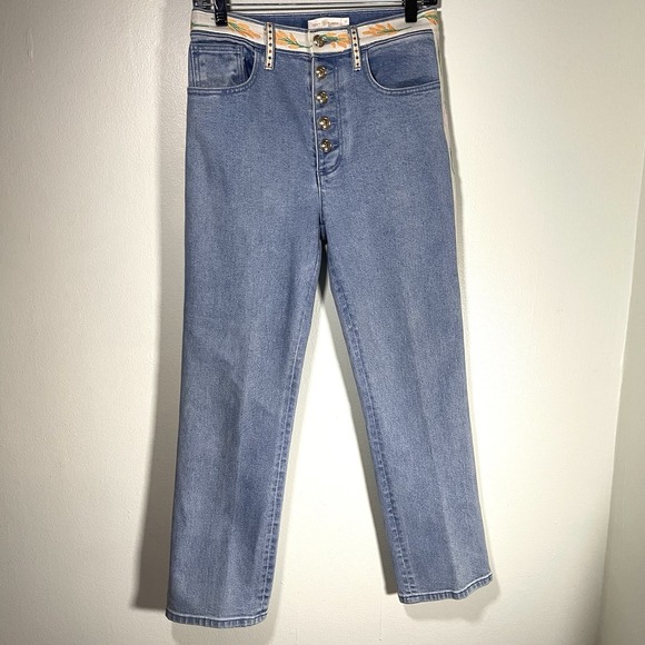 Tory Burch Denim - Tory Burch Women's Size 27 Floral Trim Button Fly Straight Leg Jeans Blue